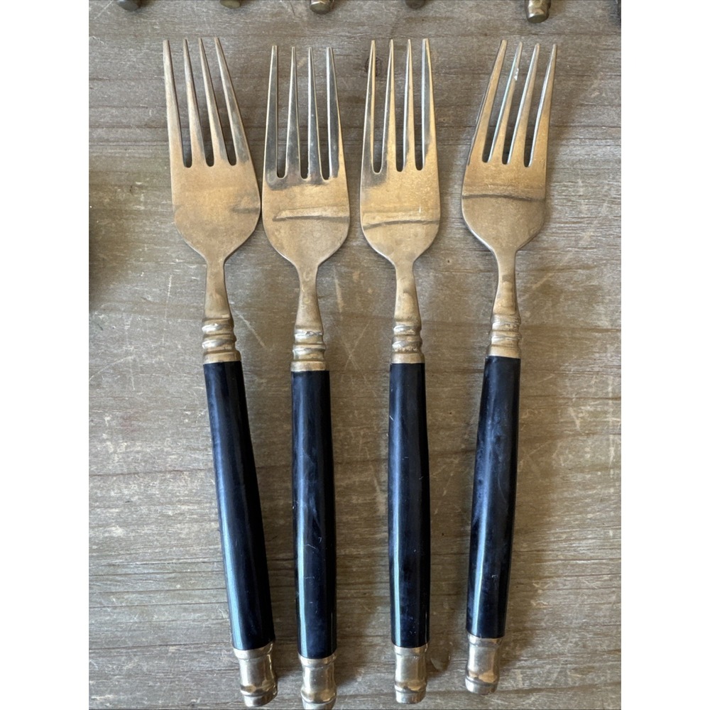 Vintage Brass & Black Bakelite Set Flatware Silverware 32 Piece Set - Picture 4 of 13